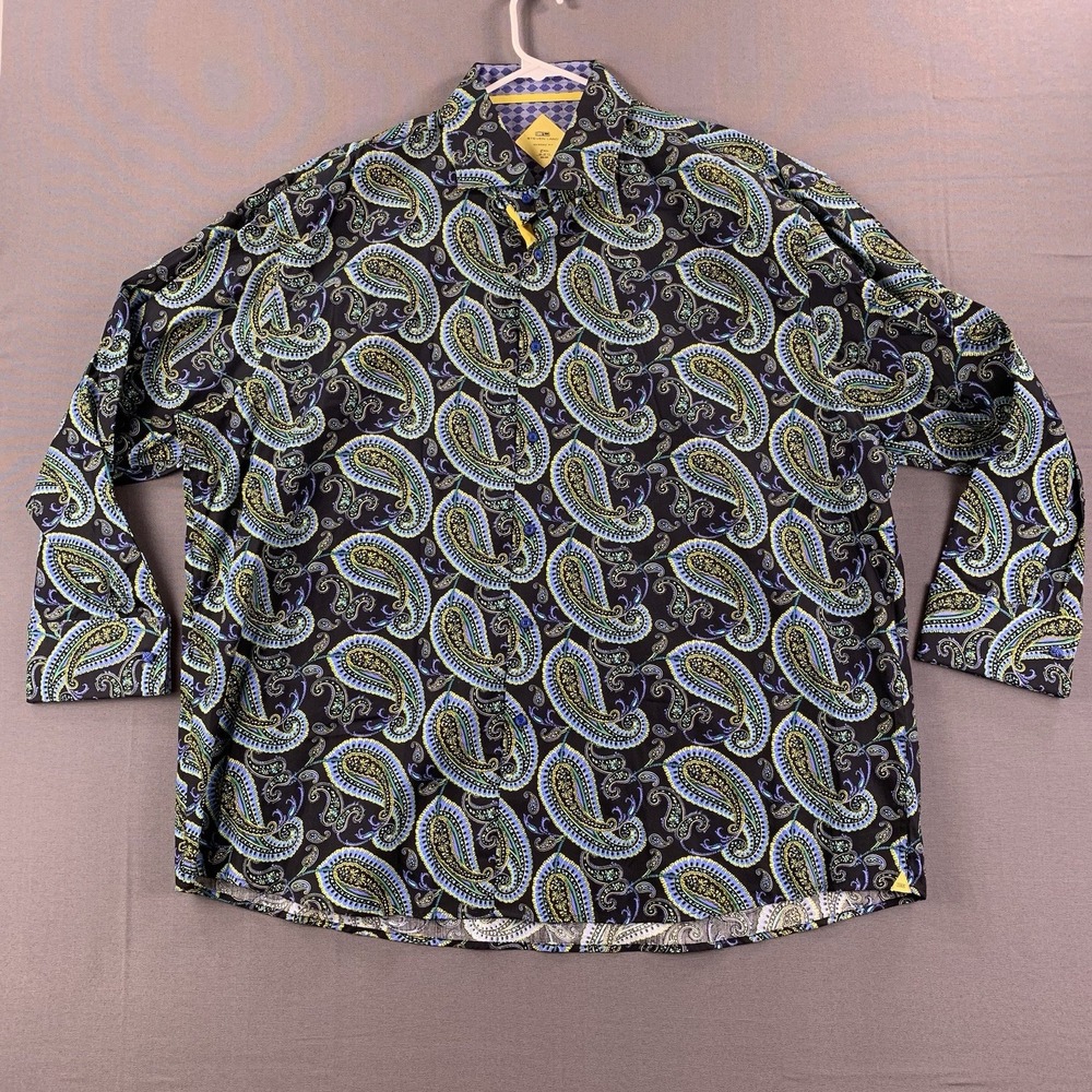 EUC Steven Land AOP Paisley Colorful Blue Long Sleeve‎ Button Up Men 2 XL Spread